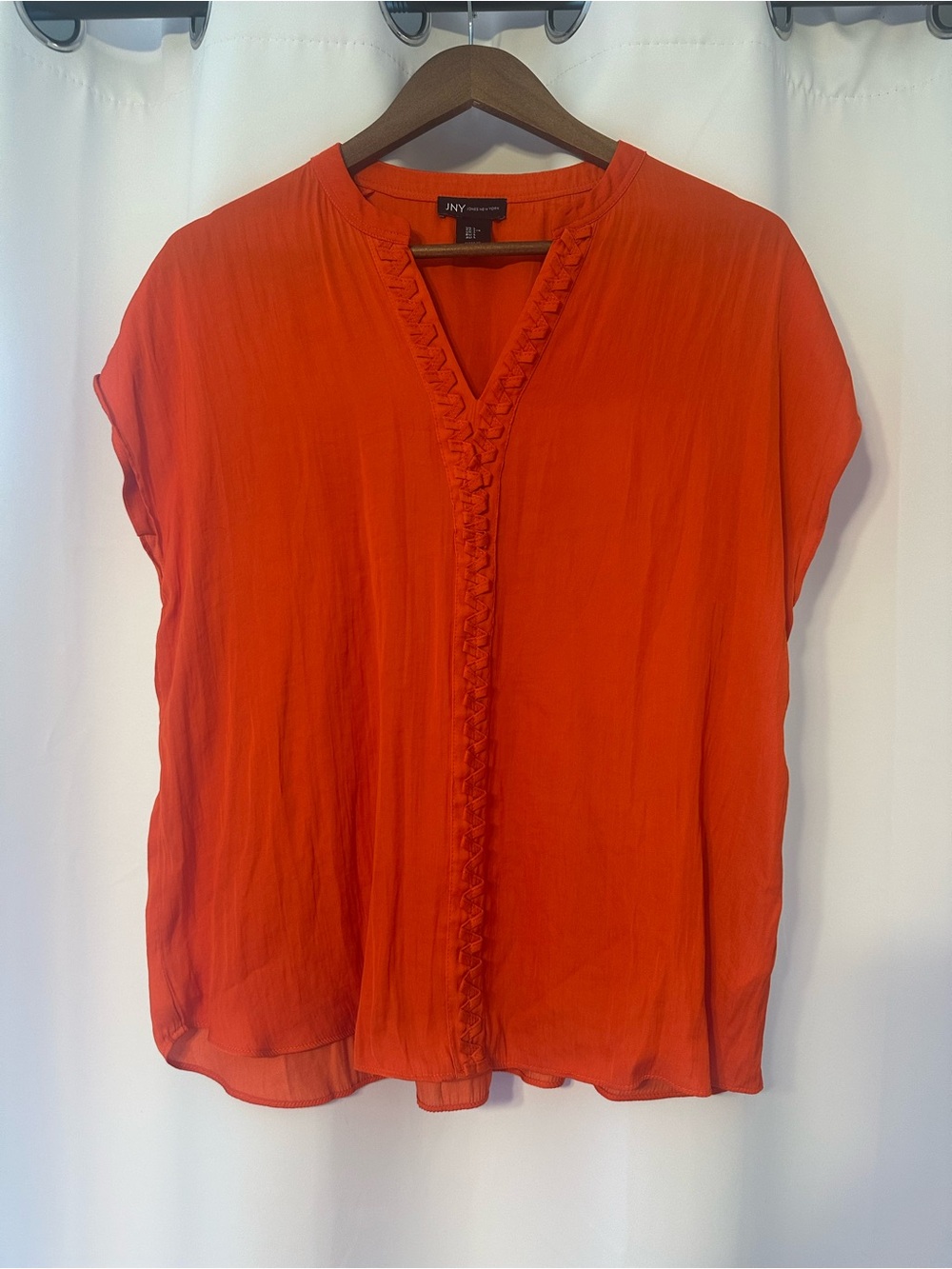 JNY Orange Short-Sleeve V-Neck Blouse with Front Trim